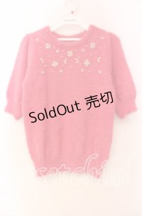 LODISPOTTO / ビジュー配色シャギーニット M ピンク O-25-11-03-084-LO-TO-OW-ZT120