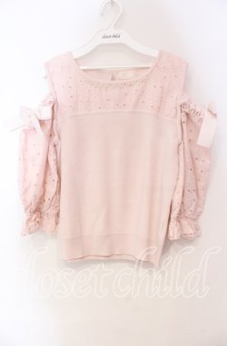 画像1: LODISPOTTO / レース切り替えオフショルニット M ピンク O-25-11-03-087-LO-TO-OW-OS