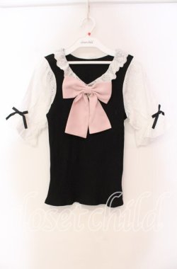 画像1: DearMyLove / 大きめリボンフリルビジュートップス M クロ O-25-11-03-088-EL-TO-OW-OS