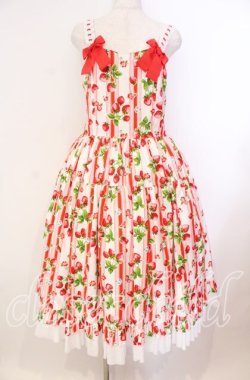 画像1: heavenlygarden / イチゴ編み上げジャンパースカート  シロ×アカ O-25-11-03-009-LO-OP-IG-OS