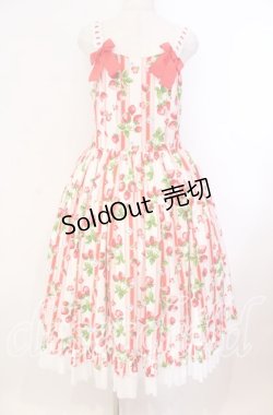 画像1: heavenlygarden / イチゴ編み上げジャンパースカート  シロ×アカ O-25-11-03-009-LO-OP-IG-OS