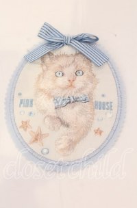 PINK HOUSE / さざ波とねこ刺繍ブローチ  サックス O-25-11-03-003-LO-TO-IG-OS