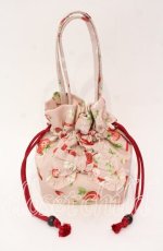 画像1: 【SALE】PINK HOUSE / リボン付き巾着  いちご柄ピンク O-25-11-03-004-LO-BG-IG-ZT273 (1)