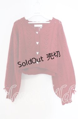 画像1: DearMyLove / キラキラハート編み柄ショートカーディガン M〜L アカ O-25-11-04-006-EL-TO-OW-OS