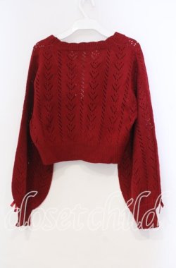 画像3: DearMyLove / キラキラハート編み柄ショートカーディガン M〜L アカ O-25-11-04-006-EL-TO-OW-OS