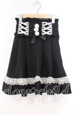 画像1: DearMyLove / レースアップポンポンリボンフレアスカート S クロ O-25-11-04-056-EL-SK-OW-OS