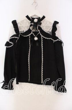 画像1: DearMyLove / レースフリルポンポンリボンブラウス M クロ O-25-11-04-007-EL-BL-OW-OS