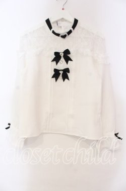 画像1: DearMyLove / ハートビジューリボンオフショル風レースブラウス M シロ O-25-11-04-008-EL-BL-OW-OS