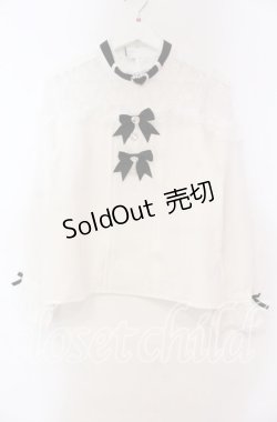 画像1: DearMyLove / ハートビジューリボンオフショル風レースブラウス M シロ O-25-11-04-008-EL-BL-OW-OS
