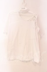 Drug Honey / メッシュ切り替えチョーカーカットソー  ホワイト O-25-11-04-081-PU-TO-IG-ZT396