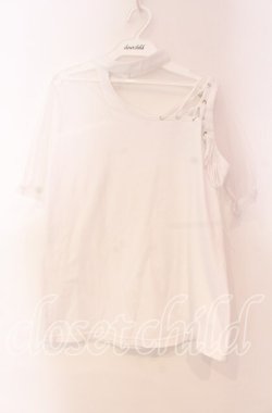 画像1: Drug Honey / メッシュ切り替えチョーカーカットソー  ホワイト O-25-11-04-081-PU-TO-IG-OS