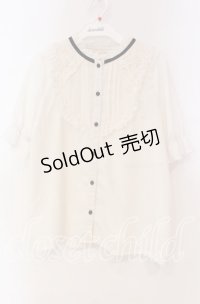 axes femme POETIQUE / 花ブローチ付プチスタンドブラウス M オフ O-25-11-04-086-AX-BL-IG-OS