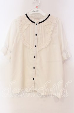 画像1: axes femme POETIQUE / 花ブローチ付プチスタンドブラウス M オフ O-25-11-04-086-AX-BL-IG-OS