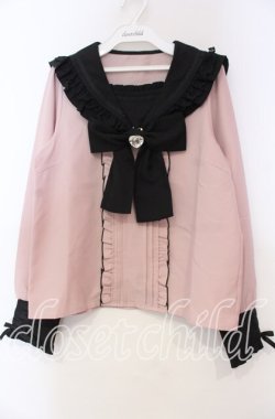 画像1: DearMyLove / セーラーレースフリルビジューブラウス M ピンク O-25-11-04-014-EL-BL-OW-OS