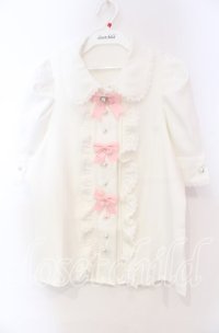 DearMyLove / マトンスリーブブラウス M シロ×ピンク O-25-11-04-024-EL-BL-OW-ZT250