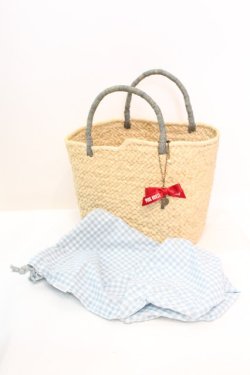 画像1: PINK HOUSE / ギンガム巾着麦わらバッグ  サックスギンガム O-25-11-06-066-LO-BG-IG-OS