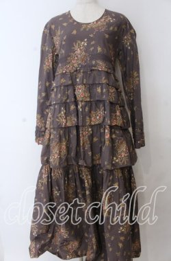 画像1: WONDERFUL WORLD / 籠ブーケ柄ワンピース  パープル O-25-11-07-054-LO-OP-OW-OS