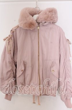 画像1: LIZ LISA / メッセージリボンファーフードブルゾン  ピンク O-25-11-07-056-LO-CO-OW-OS