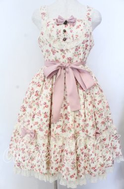 画像1: metamorphose / Floralブーケヨーク切替ジャンパースカート  アイボリー O-25-11-07-081-ME-OP-OW-OS