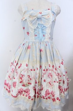 画像1: BABY,THE STARS SHINE BRIGHT / なかよしくみゃちゃんのいちごとレースのミルフィーユ柄ジュディジャンパースカート  リリアンちゃんいろ（サックス） O-25-11-07-083-BA-OP-OW-OS