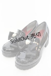 Amavel / ビジューリボン付ローファーパンプス XL クロ O-25-11-07-1040-CA-BG-OW-ZT1110G