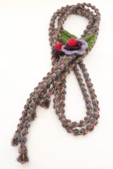 TOMATSU / ニットモチーフベルト  グレー×パープルフラワー O-25-11-07-1054-LO-ZA-IG-ZT168-F005