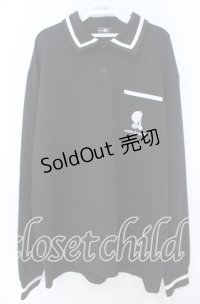 NieR Clothing / 襟付きWHITE LINE UNISEXプルオーバー  ブラックｘホワイト O-25-11-07-098-PU-TO-YM-OS