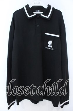 画像1: NieR Clothing / 襟付きWHITE LINE UNISEXプルオーバー  ブラックｘホワイト O-25-11-07-098-PU-TO-YM-OS