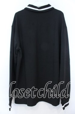 画像2: NieR Clothing / 襟付きWHITE LINE UNISEXプルオーバー  ブラックｘホワイト O-25-11-07-098-PU-TO-YM-OS