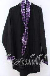 NieR Clothing / 専用ネクタイ付きブロッキングシャツ  パープル×ブラック O-25-11-07-113-PU-BL-IG-ZT385