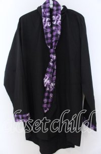 NieR Clothing / 専用ネクタイ付きブロッキングシャツ  パープル×ブラック O-25-11-07-113-PU-BL-IG-ZT385