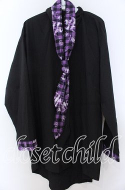 画像1: NieR Clothing / 専用ネクタイ付きブロッキングシャツ  パープル×ブラック O-25-11-07-113-PU-BL-IG-OS