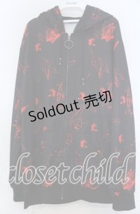 NieR Clothing / 和柄ZIP PARKA【折鶴】 パーカー  ブラック×レッド O-25-11-07-116-PU-TO-IG-ZT1110G