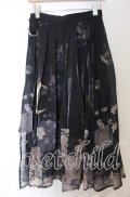 Nyanya / 月下の花和風プリントプリーツスカート  クロ O-25-11-07-014-EL-SK-IG-OS