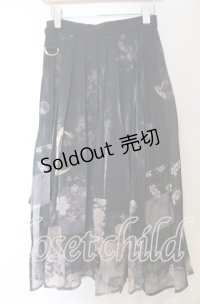 Nyanya / 月下の花和風プリントプリーツスカート  クロ O-25-11-07-014-EL-SK-IG-OS
