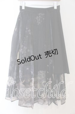 画像2: Nyanya / 月下の花和風プリントプリーツスカート  クロ O-25-11-07-014-EL-SK-IG-OS