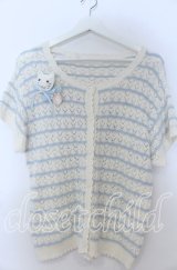 PINK HOUSE / さざ波とねこミニブローチ付きニットカーディガン  サックス O-25-11-07-165-LO-TO-OW-OS