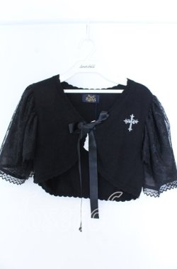 画像1: ALICE and the PIRATES / A/Pクロス刺繍フリル袖ボレロ  クロ O-25-11-07-030-PA-TO-IG-OS