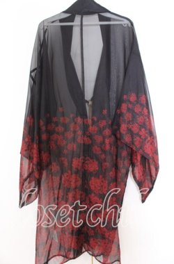 画像2: axes femme kawaii / 彼岸花柄シアー着物風羽織  クロ×アカ O-25-11-07-043-AX-TO-IG-OS