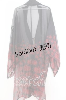 画像2: axes femme kawaii / 彼岸花柄シアー着物風羽織  クロ×アカ O-25-11-07-043-AX-TO-IG-OS