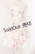 JESUS DIAMANTE / バックリボンミニーワンピ 38 ぼかし薔薇 ピンク O-25-11-08-028-JE-OP-IG-OS