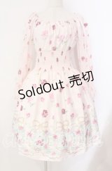 JESUS DIAMANTE / スペシャルバルーンスリーブワンピ 40 オーナメントリボン柄 ピンク O-25-11-08-004-JE-OP-IG-OS