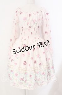 JESUS DIAMANTE / スペシャルバルーンスリーブワンピ 40 オーナメントリボン柄 ピンク O-25-11-08-004-JE-OP-IG-OS