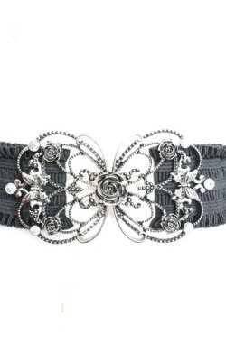 画像1: axes femme / 立体バラ×蝶ゴムベルト  クロ×シルバー O-25-11-08-1019-AX-ZA-IG-OS