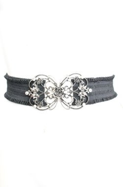 画像2: axes femme / 立体バラ×蝶ゴムベルト  クロ×シルバー O-25-11-08-1019-AX-ZA-IG-OS