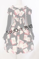 JESUS DIAMANTE / スペシャルバルーンスリーブワンピ 40 Newトランプ薔薇 クロ O-25-11-08-013-JE-OP-IG-OS