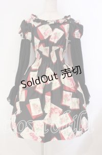 JESUS DIAMANTE / スペシャルバルーンスリーブワンピ 40 Newトランプ薔薇 クロ O-25-11-08-013-JE-OP-IG-OS