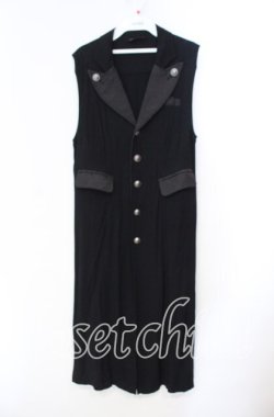 画像1: ALGONQUINS / ジャガード切り替えロングジレ F ブラック O-25-11-10-040-AL-TO-OW-OS