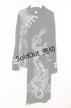 画像1: Qutie Frash / 和柄チャイナカットソー  ブラック O-25-11-10-051-QU-TO-IG-OS