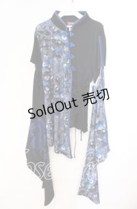 Qutie Frash / チャイナ着物袖カットソー  ブルー×ブラック O-25-11-10-054-QU-TO-IG-OS